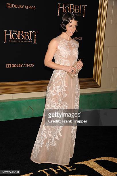 Actress Evangeline Lilly arrives at the premiere of "The Hobbit: The Battle Of The Five Armies" held at the Dolby Theater in Hollywood.