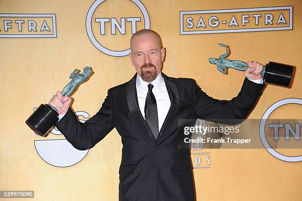 Actor Bryan Cranston, winner of Outstanding Performance by a Male Actor in a Drama Series for Breaking Bad and Outstanding Performance by a Cast in a...