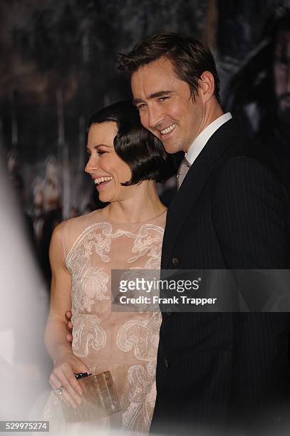 Actors Evangeline Lilly and Lee Pace arrive at the premiere of "The Hobbit: The Battle Of The Five Armies" held at the Dolby Theater in Hollywood.