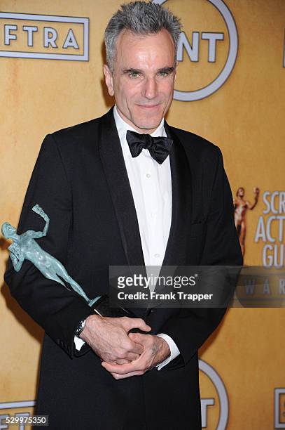Actor Daniel Day-Lewis, winner of Outstanding Performance by a Male Actor in a Leading Role for Lincoln, posing at the 19th Annual Screen Actors...