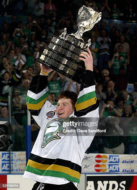 Captain Danny Syvret of the London Knights hoists the Memorial Cup after defeating the Rimouski Oceanic 4-0 in the Memorial Cup Tournament...