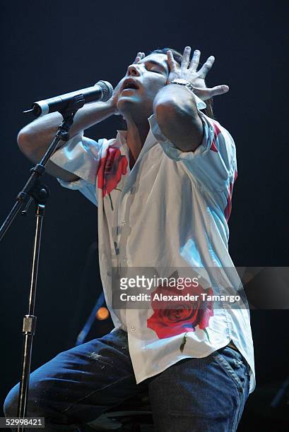 Latin musician Hector Montaner performs at the Juan Luis Guerra concert at the Miami Arena on May 29, 2005 in Miami, Florida.