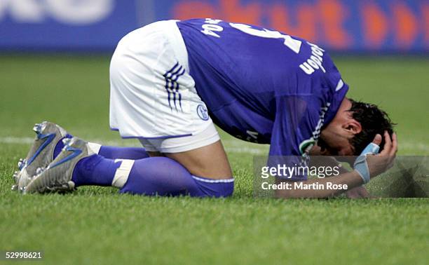 Marcelos Jose Bordon of Schalke is dejected after losing the German Football Federations Cup Final between FC Schalke 04 and Bayern Munich on May 28,...