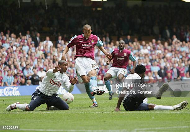 Bobby Zamora scores the first goal for West Ham during the Coca Cola Championship Play Off Final match between Preston North End and West Ham United...