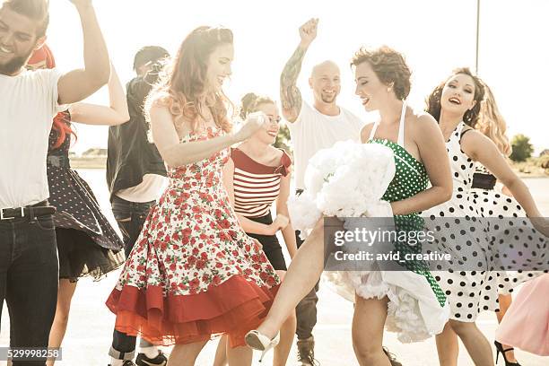 1950s style people dancing outside - retro dance party stock pictures, royalty-free photos & images