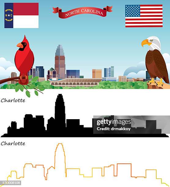 ilustraciones, imágenes clip art, dibujos animados e iconos de stock de edificios de la ciudad de charlotte - charlotte carolina del norte