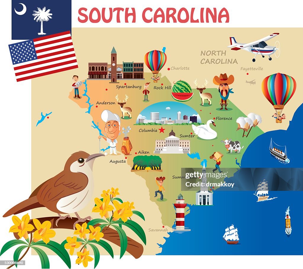 Cartoon map of South Carolina
