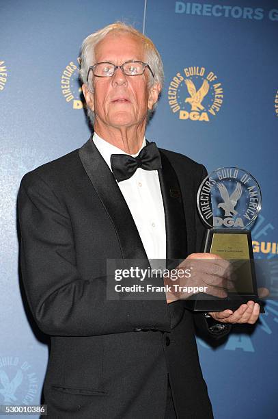 Director Michael Apted, winner of the Robert B. Aldrich Award, posing in the press room at the 65th Annual Directors Guild Awards held at the Ray...