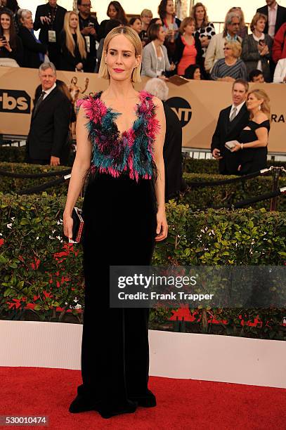 Actress Sarah Paulson arrives at the 22nd Annual Screen Actors Guild Awards held at The Shrine Auditorium.