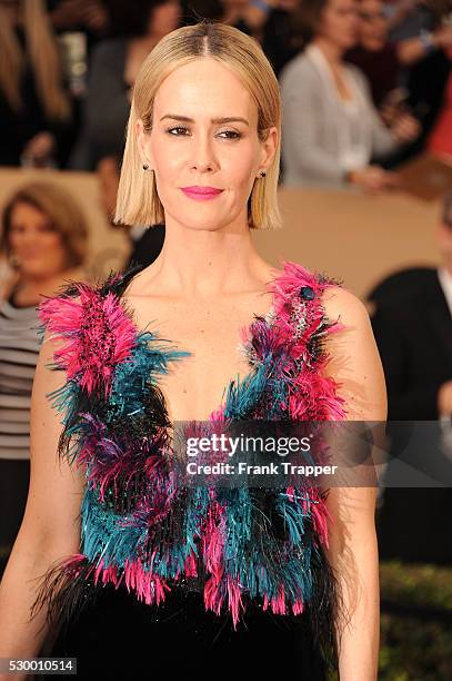 Actress Sarah Paulson arrives at the 22nd Annual Screen Actors Guild Awards held at The Shrine Auditorium.