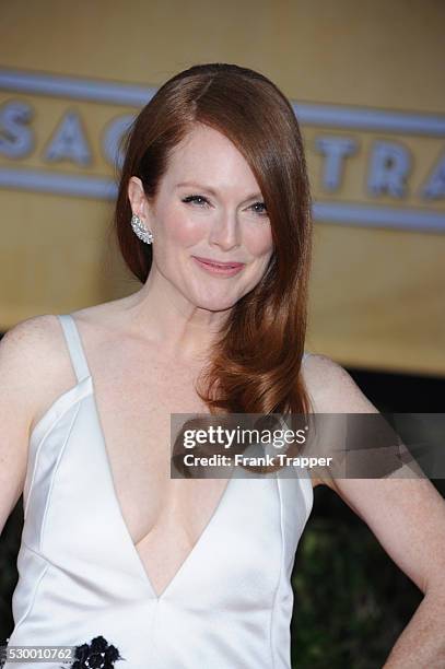 Actress Julianne Moore arrives at the 19th Annual Screen Actors Guild Awards held at The Shrine Auditorium .