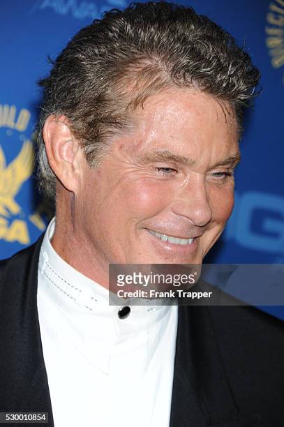 Actor David Hasselhof arrives at the 65th Annual Directors Guild Awards held at the Ray Dolby Ballroom at Hollywood & Highland.