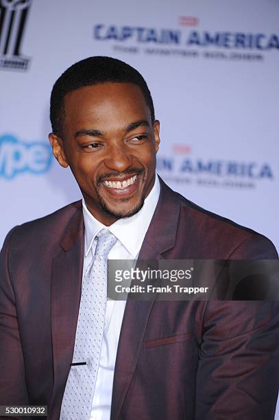 Actor Anthony Mackie arrives at the world premiere of "Captain America: The Winter Soldier" held at the El Capitan Theatre in Hollywood.