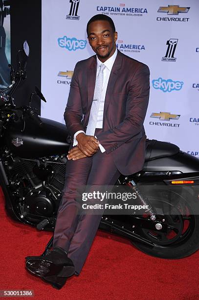 Actor Anthony Mackie arrives at the world premiere of "Captain America: The Winter Soldier" held at the El Capitan Theatre in Hollywood.