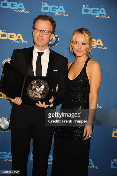Director Tom McCarthy, recipient of the Feature Film Nomination Plaque for ?"Spotlight" and actress Rachel McAdams posing at the 68th Annual...