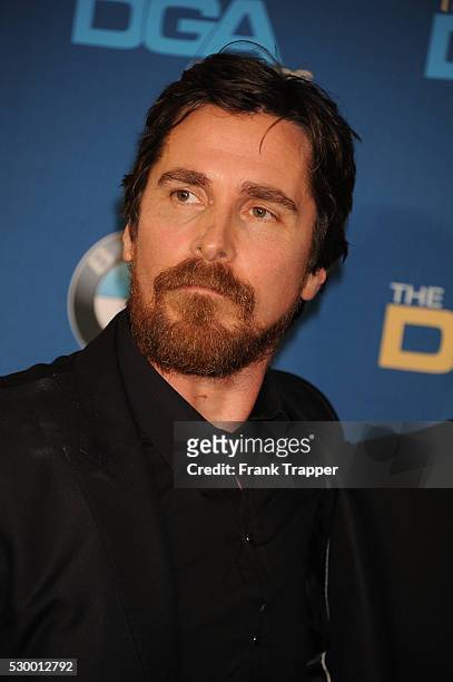 Actor Christian Bale posing at the 68th Annual Directors Guild Of America Awards held at the Hyatt Regency Century Plaza Hotel in Century City.