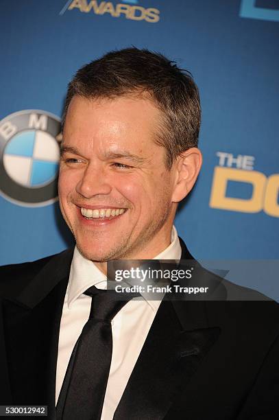 Actor Matt Damon posing at the 68th Annual Directors Guild Of America Awards held at the Hyatt Regency Century Plaza Hotel in Century City.