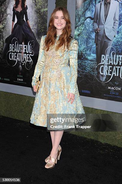 Actress Alice Englert arrives at the premiere of Beautiful Creatures held at Grauman's Chinese Theater.