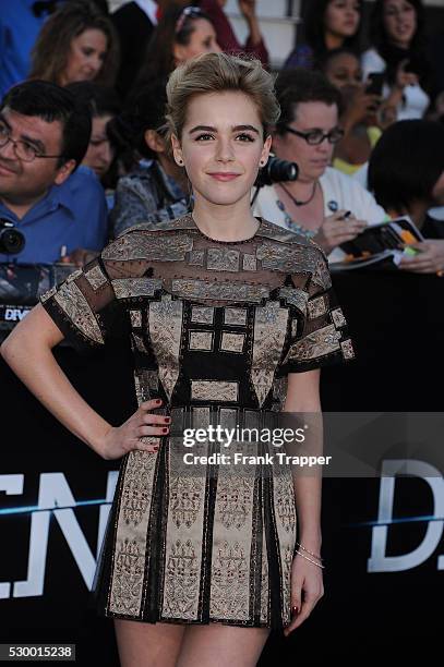 Actress Kiernan Shipka arrives at the premiere of "Divergent" held at The Regency Bruin Theater in Westwood.