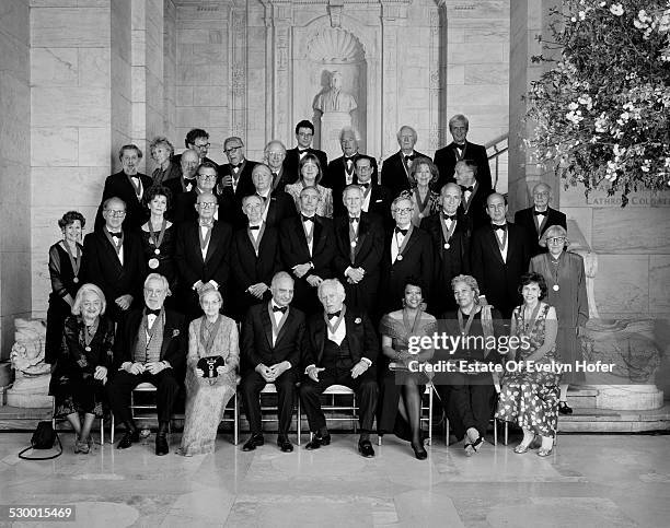 Public Library's Literary Lions at the Libr. Centennial, 1996. Seated: Betty Friedan, Anthony Hecht, Ruth Prawer Jhabvala, Ved Mehta, Norman Mailer,...