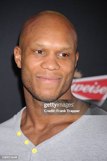 Fighter Linton Vassell arrives at the premiere of "Sabotage" held at the the Regal Cinemas LA Live.