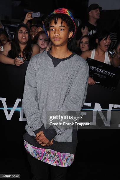 Actor Jaden Smith arrives at the premiere of "Divergent" held at The Regency Bruin Theater in Westwood.