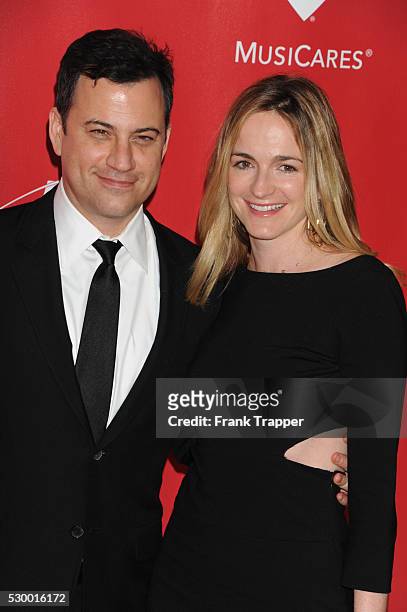 Personality Jimmy Kimmel and guest Molly McNearney arrives at the 2013 MusiCares Person Of The Year Gala Honoring Bruce Springsteen held at the Los...