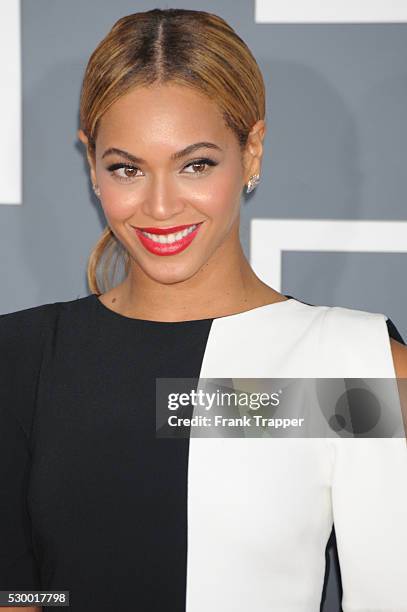 Singer Beyonce Knowles arrives at the 55th Annual Grammy Awards held at the Staples Center in Los Angeles.