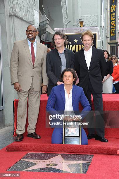 Actor Forest Whitaker, actor Orlando Bloom and son Flynn ,director David Leveaux and producer Jerry Bruckheimer pose at the ceremony that honored him...