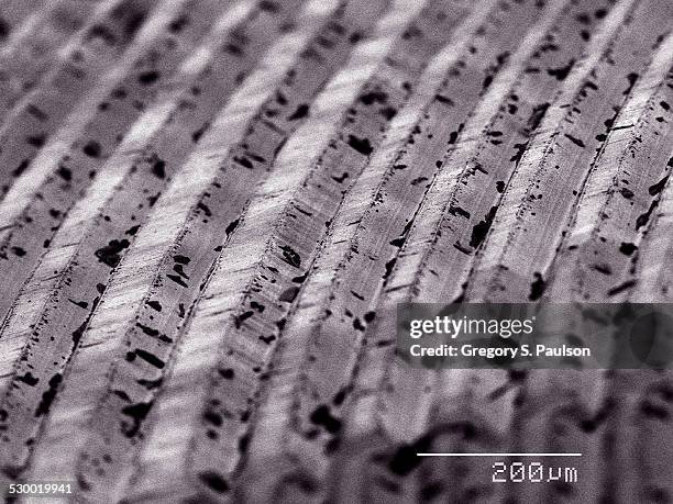 grooves of vinyl record album sem - wissenschaftliche mikroskopische aufnahme stock-fotos und bilder