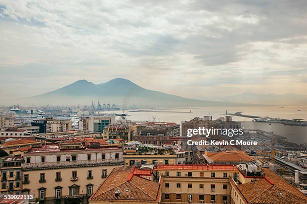 view of mount vesuvius over naples, italy - mt vesuvius stock pictures, royalty-free photos & images