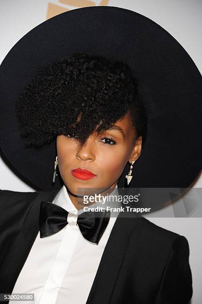 Recording artist Janelle Monae arrives at the Gala and Salute To Industry Icons honoring Martin Bandier at The Beverly Hilton Hotel.