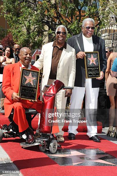 Eddie Willis, guest and Jack Ashford attend the ceremony that honored The Funk Brothers with a Star on the Hollywood Walk of Fame.