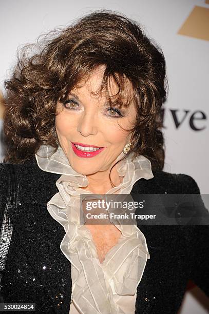 Actress Jackie Collins arrives at the Gala and Salute To Industry Icons honoring Martin Bandier at The Beverly Hilton Hotel.