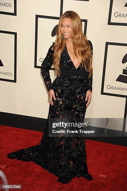 Singer Beyonce arrives at The 57th Annual GRAMMY Awards held at the Staples Center.