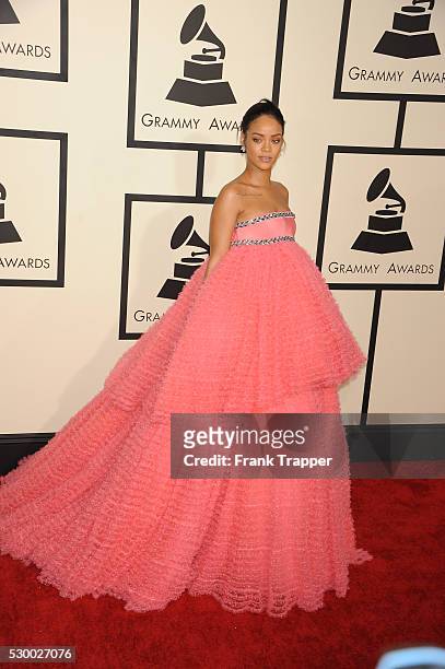 Singer Rihanna arrives at The 57th Annual GRAMMY Awards held at the Staples Center.