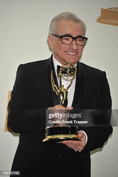 Director Martin Scorsese posing with his award for Outstanding Directing For A Drama Series: "Boardwalk Empire" at the 63rd Annual Primetime Emmy...