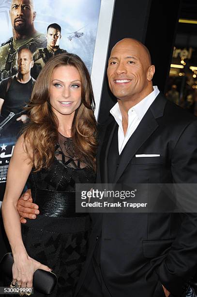 Actor Dwayne Johnson and guest arrive at the premiere of G.I. Joe: Retaliation held at the Chinese Theater in Hollywood.