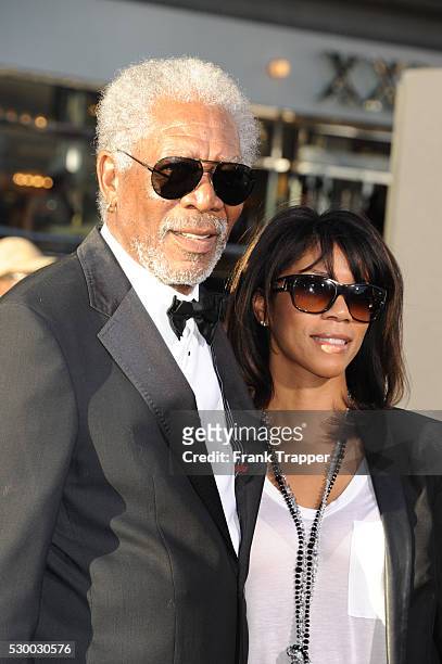 Actor Morgan Freeman and daughter Morgana arrive at the premiere of Oblivion held at the Chinese Theater in Hollywood.