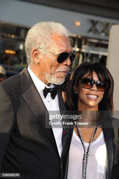 Actor Morgan Freeman and daughter Morgana arrive at the premiere of Oblivion held at the Chinese Theater in Hollywood.