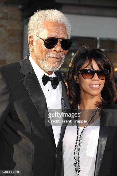 Actor Morgan Freeman and daughter Morgana arrive at the premiere of Oblivion held at the Chinese Theater in Hollywood.