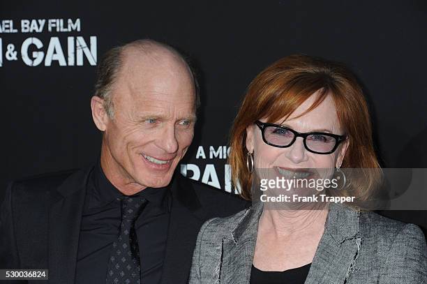 Actors Ed Harris and wife Amy Madigan arrive at the premiere of Pain & Gain held at the Chinese Theater in Hollywood.