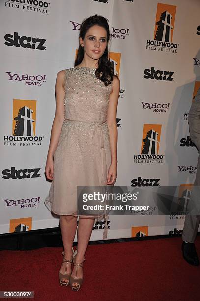 Actress Felicity Jones arrives at the15th Annual Hollywood Film Awards Gala presented by Starz, held at the Beverly Hilton Hotel.