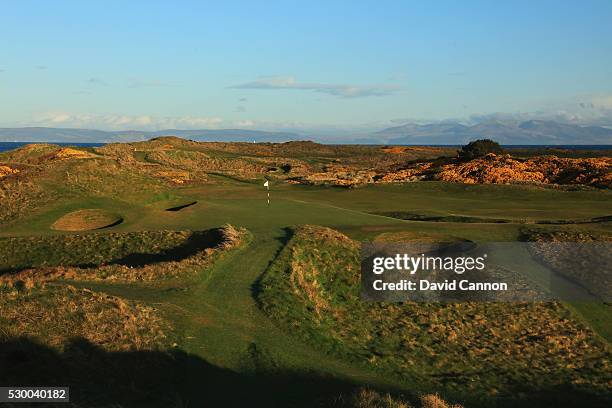The 123 yards par 3, eighth hole 'The Postage Stamp' on the Old Course at Royal Troon the venue for the 2016 Open Championship on April 25, 2016 in...