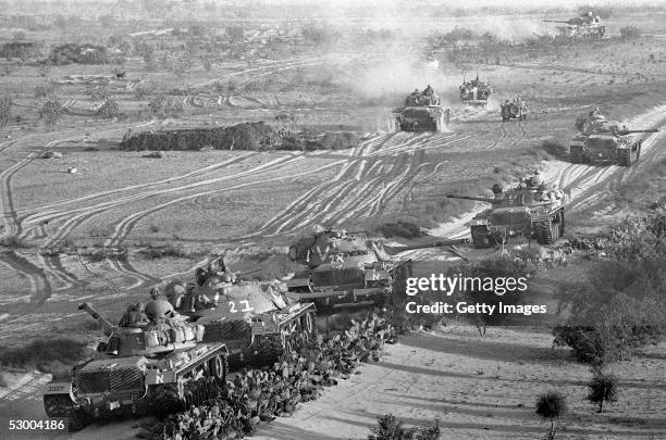 Israeli armor advances against Egyptian troops at the start of the Six-Day War June 5, 1967 near Rafah, Gaza Strip. Thirty-eight years after Israel...