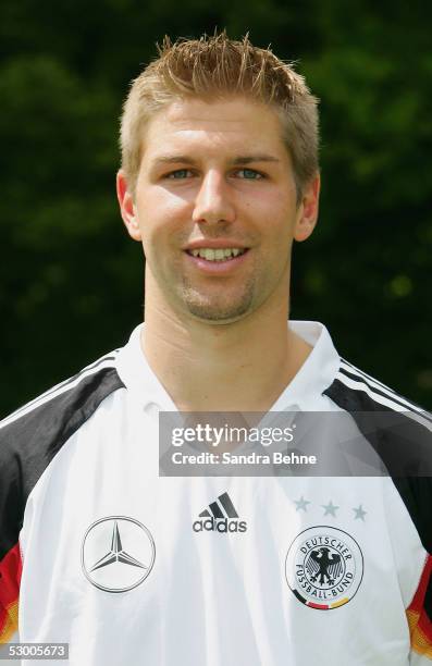 Thomas Hitzlsperger poses during the photoshoot of the German National Football Team on June 1, 2005 in Munich, Germany.