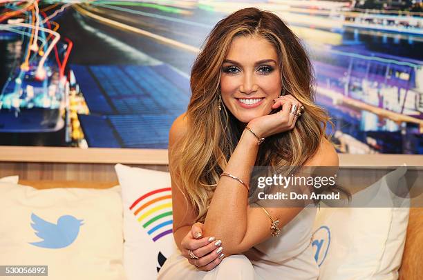 Delta Goodrem poses inside the Blue Room ahead of the Delta Goodrem Fan Party at Twitter HQ on May 10, 2016 in Sydney, Australia.