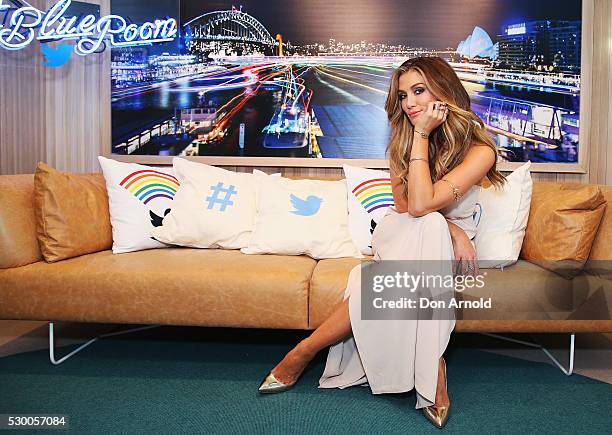 Delta Goodrem poses inside the Blue Room ahead of the Delta Goodrem Fan Party at Twitter HQ on May 10, 2016 in Sydney, Australia.