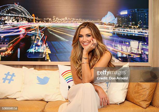 Delta Goodrem poses inside the Blue Room ahead of the Delta Goodrem Fan Party at Twitter HQ on May 10, 2016 in Sydney, Australia.