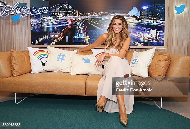 Delta Goodrem poses inside the Blue Room ahead of the Delta Goodrem Fan Party at Twitter HQ on May 10, 2016 in Sydney, Australia.